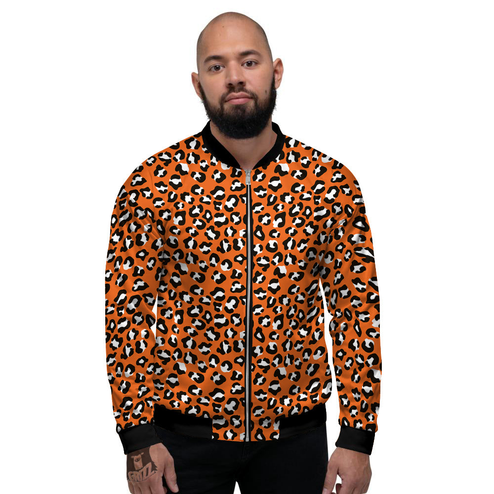 Orange Leopard Print Pattern Men's Bomber Jacket-grizzshop