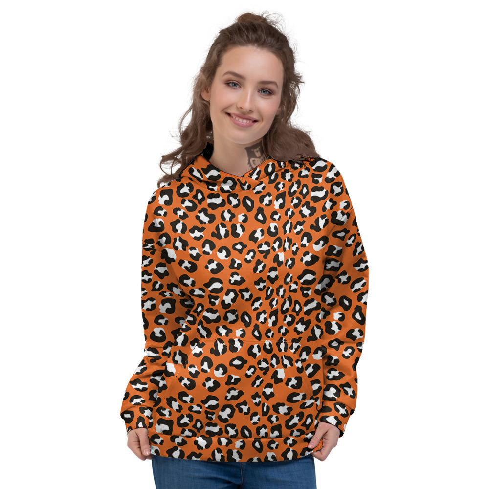 Orange Leopard Print Pattern Women's Hoodie-grizzshop