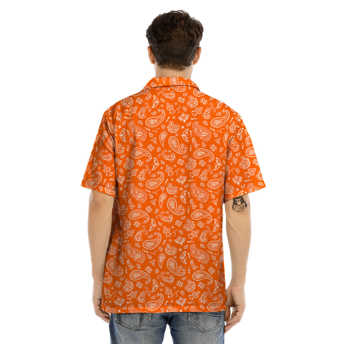 Orange Paisley Bandana Print Men’s Hawaiian Shirt-grizzshop