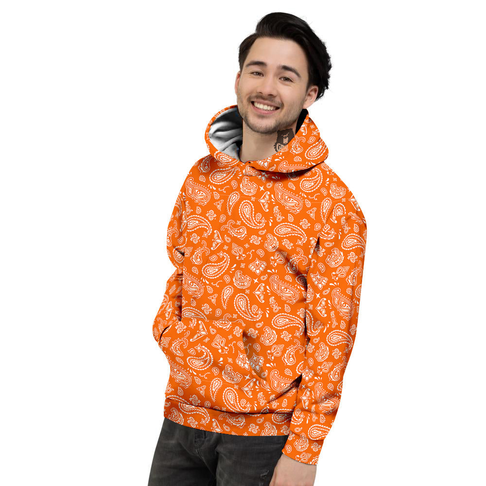 Orange Paisley Bandana Print Men's Hoodie-grizzshop