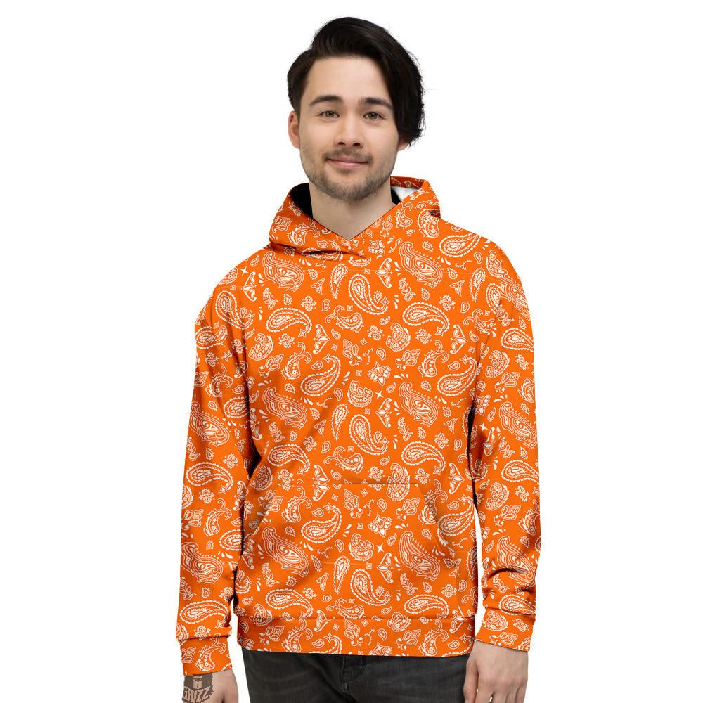 Orange Paisley Bandana Print Men's Hoodie-grizzshop