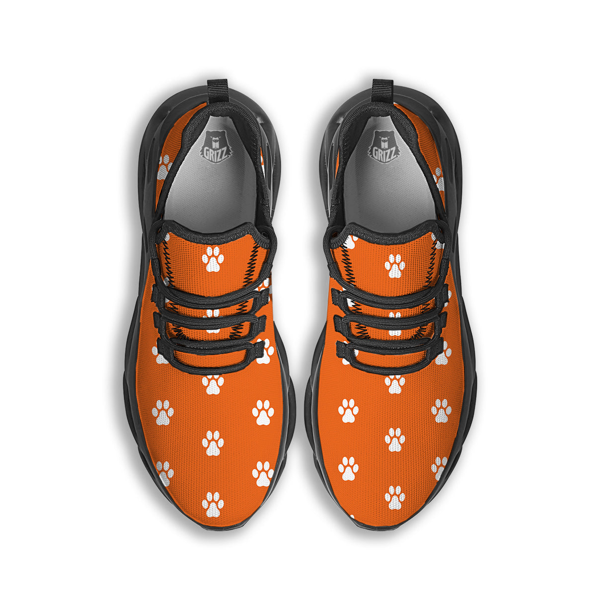 Orange Paw Print Black Running Shoes-grizzshop