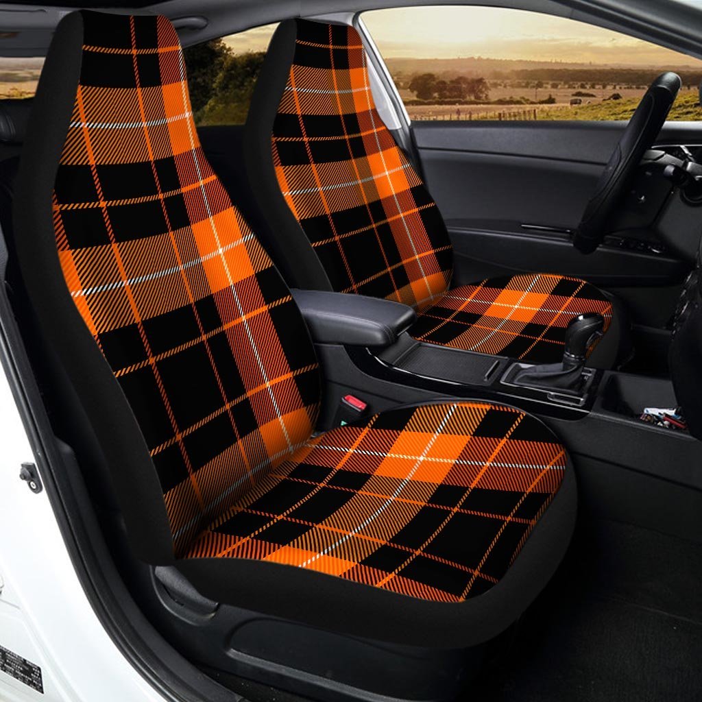 Orange Plaid Tartan Car Seat Covers-grizzshop