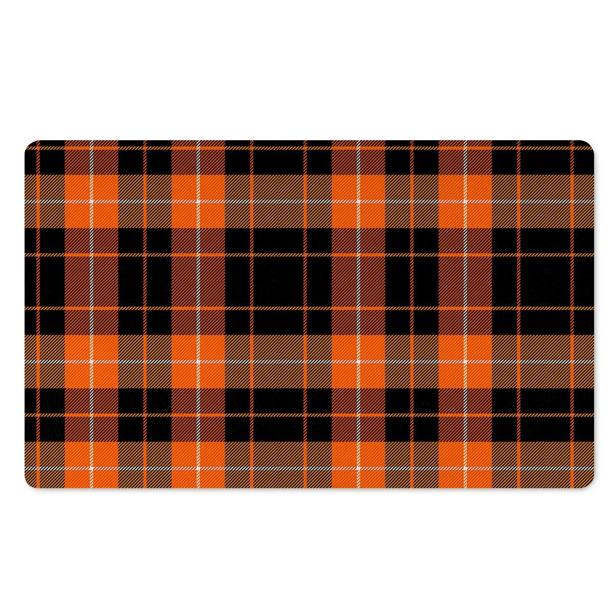 Orange Plaid Tartan Door Mat-grizzshop