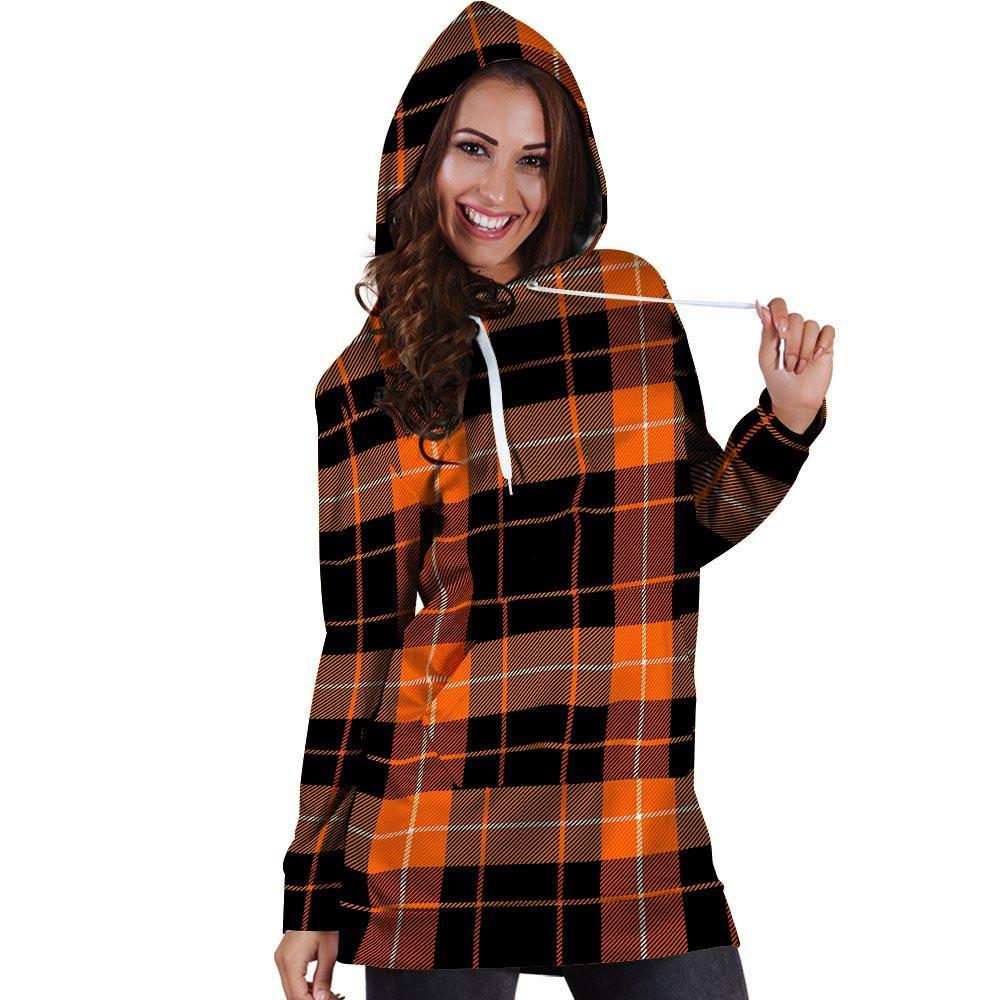 Orange Plaid Tartan Hoodie Dress-grizzshop