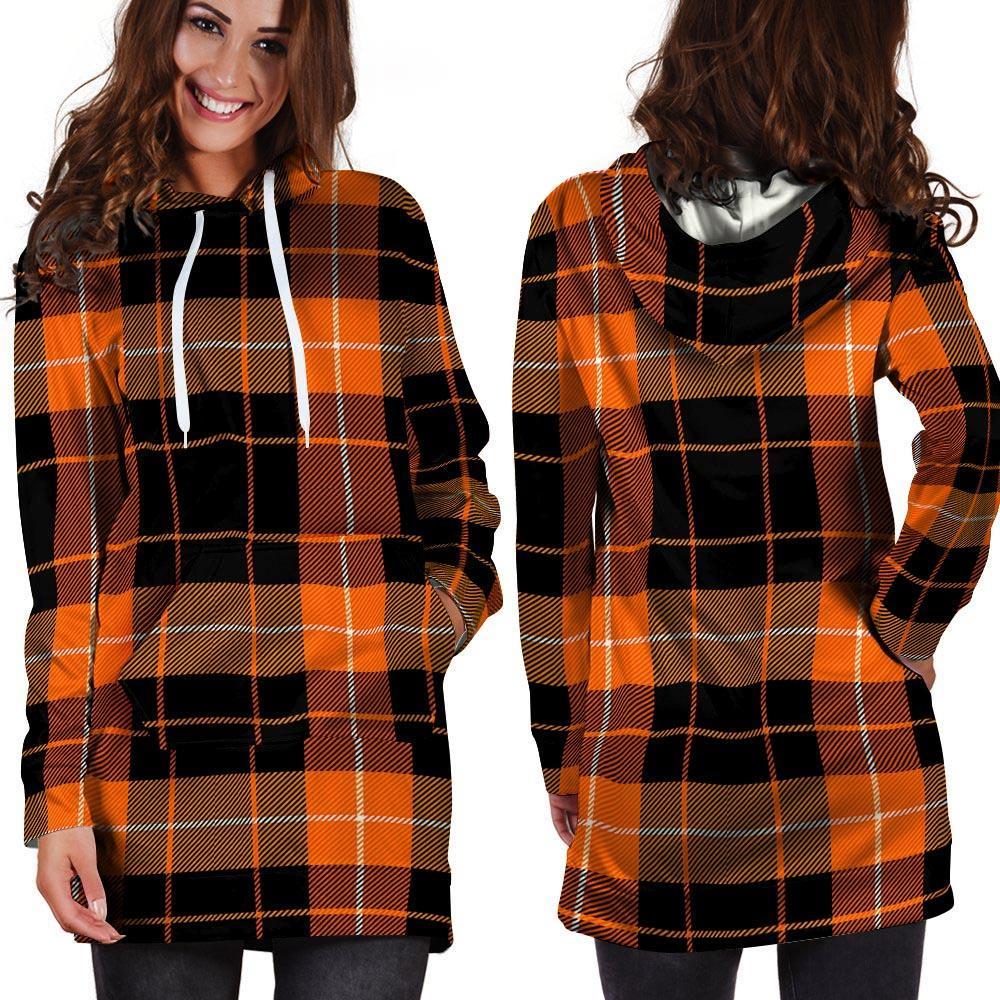 Orange Plaid Tartan Hoodie Dress-grizzshop