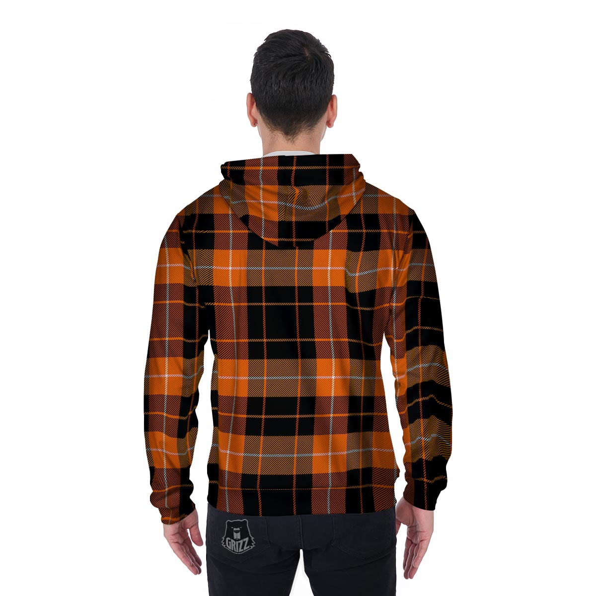 Orange Plaid Tartan Men's Zip Up Hoodie-grizzshop