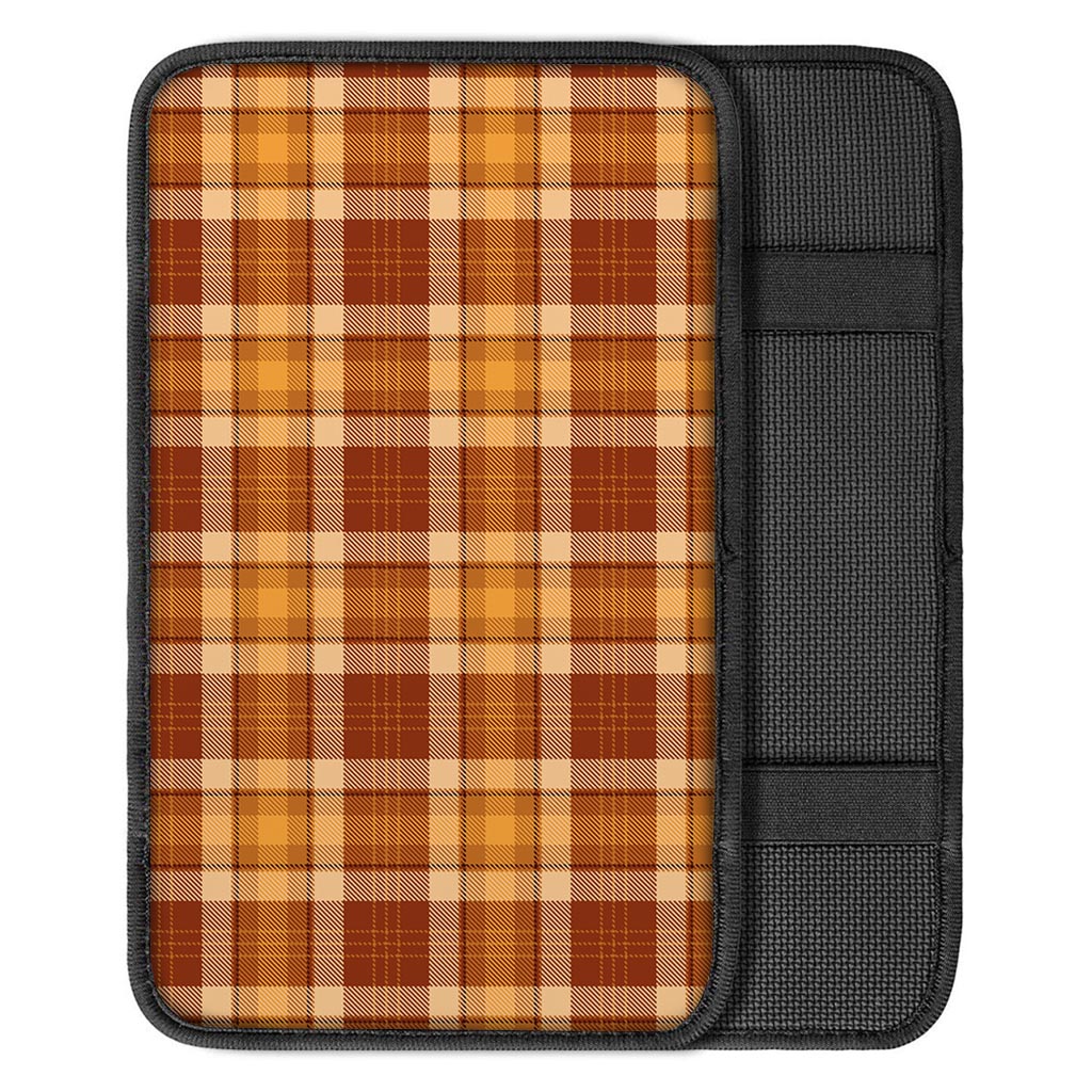 Orange Plaid Tartan Print Car Console Cover-grizzshop