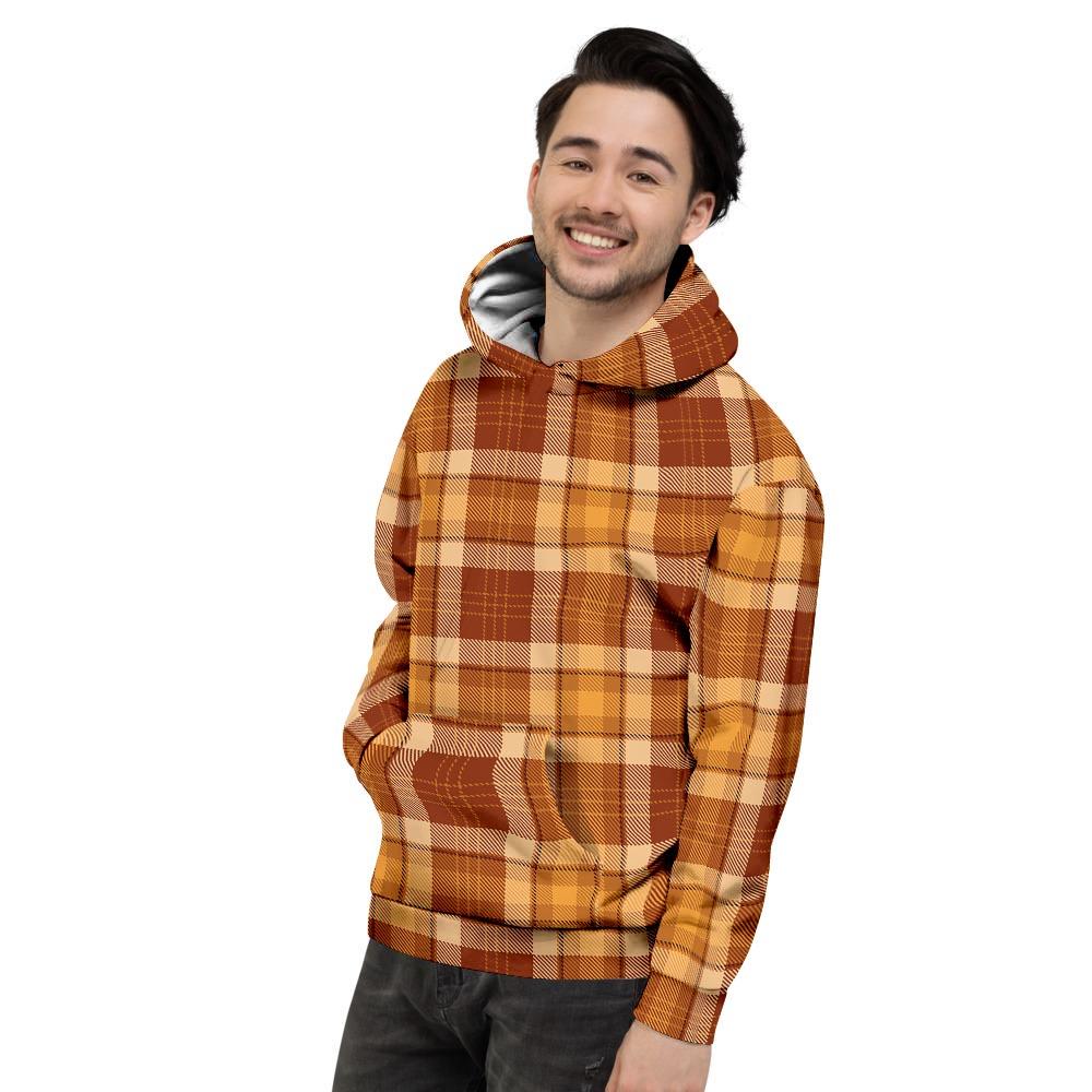 Orange Plaid Tartan Print Men's Hoodie-grizzshop