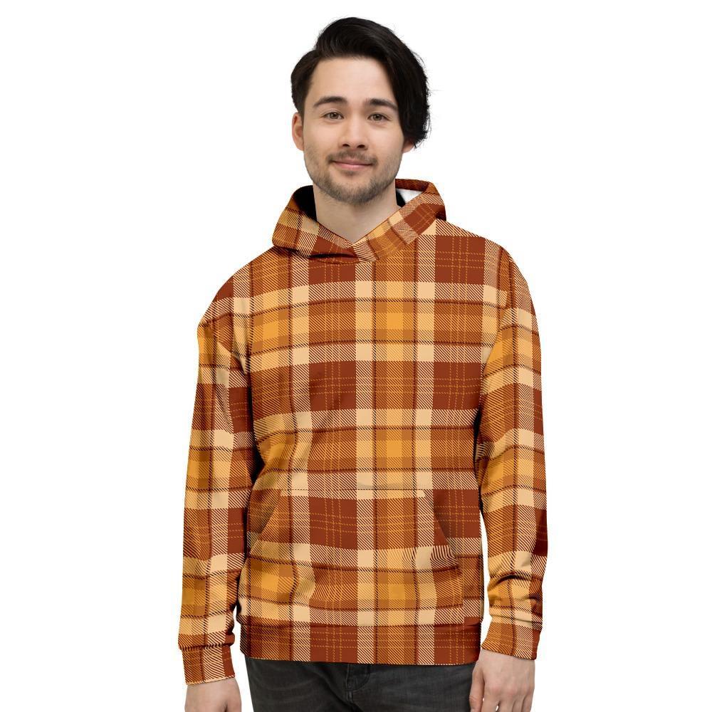 Orange Plaid Tartan Print Men's Hoodie-grizzshop