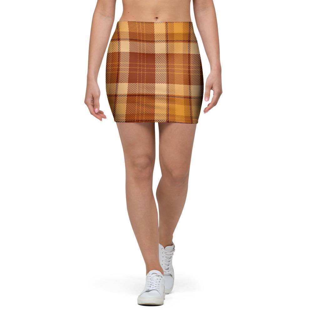 Orange Plaid Tartan Print Mini Skirt-grizzshop