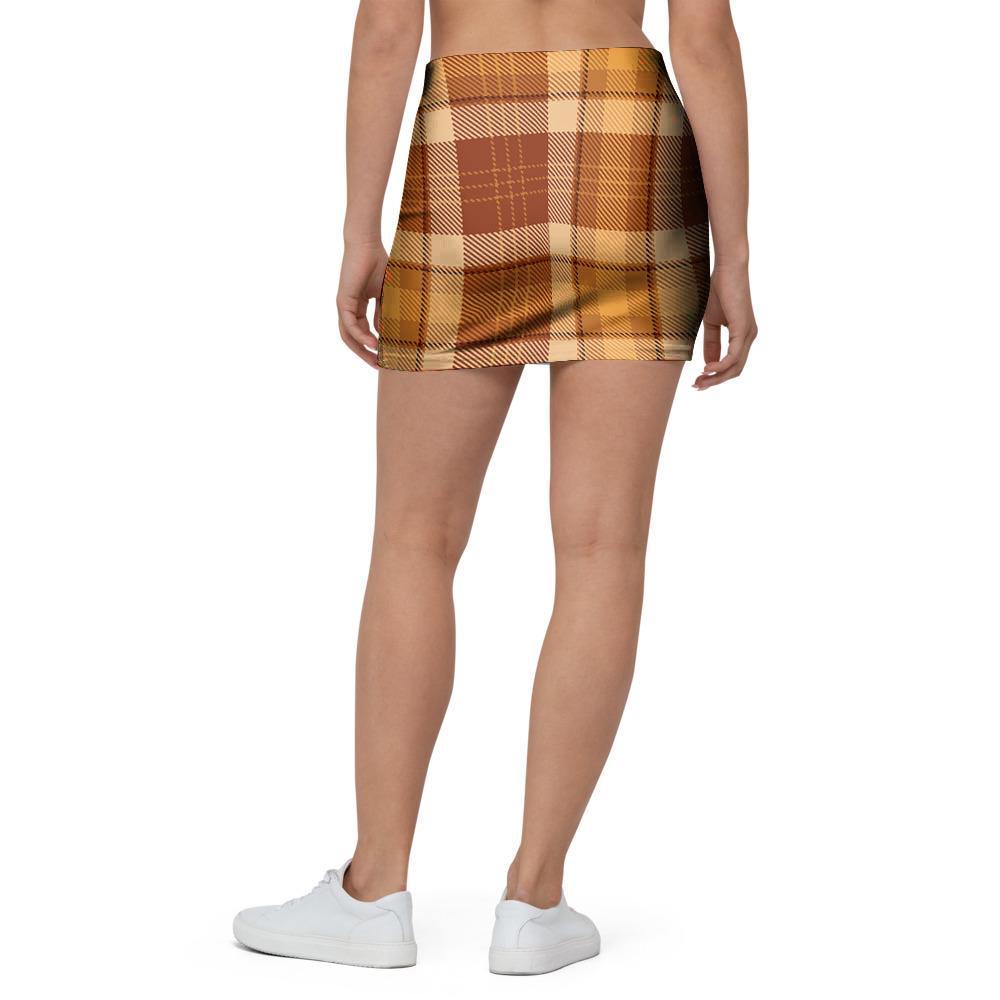 Orange Plaid Tartan Print Mini Skirt-grizzshop