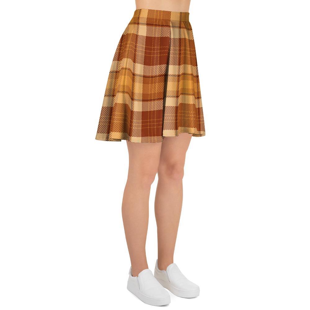 Orange Plaid Tartan Print Women's Skirt-grizzshop