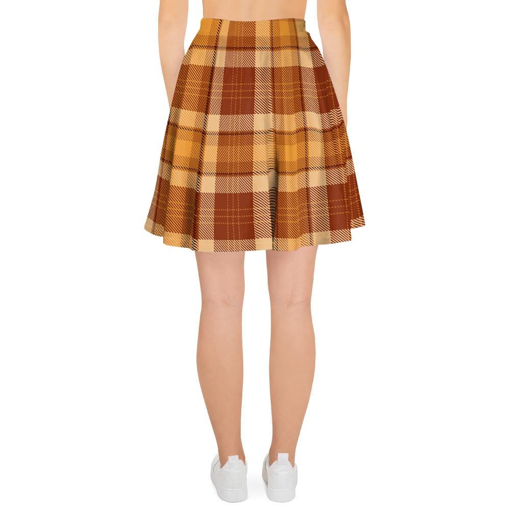 Orange Plaid Tartan Print Women's Skirt-grizzshop