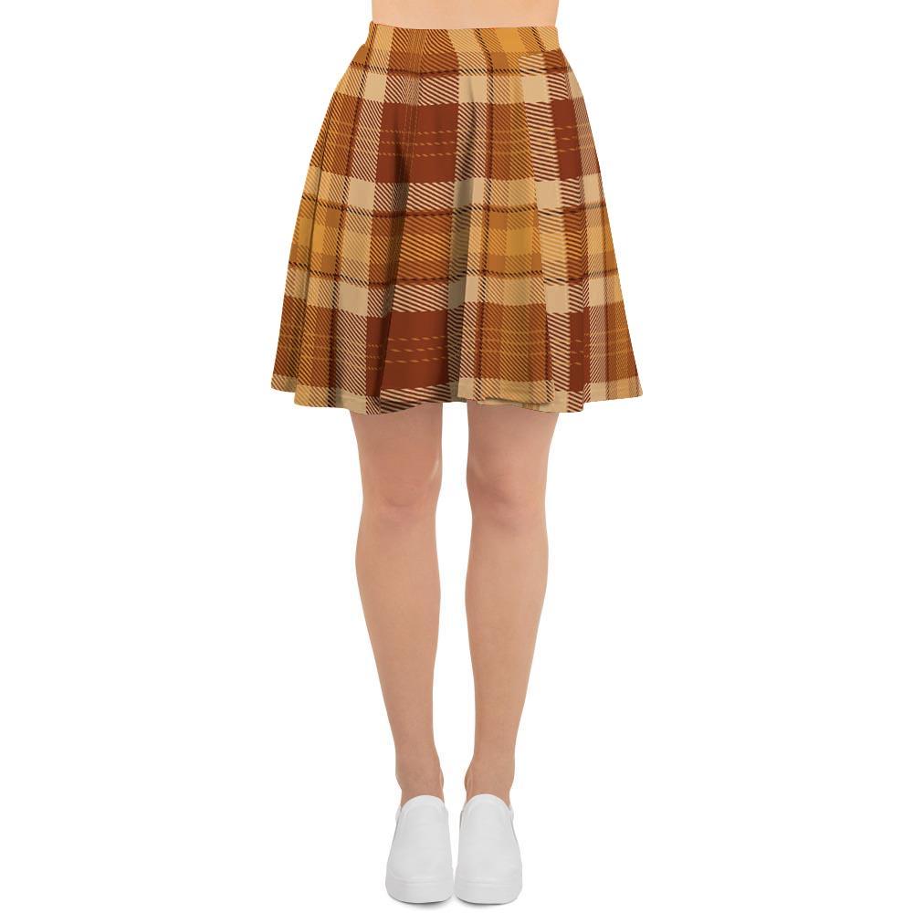 Orange Plaid Tartan Print Women's Skirt-grizzshop
