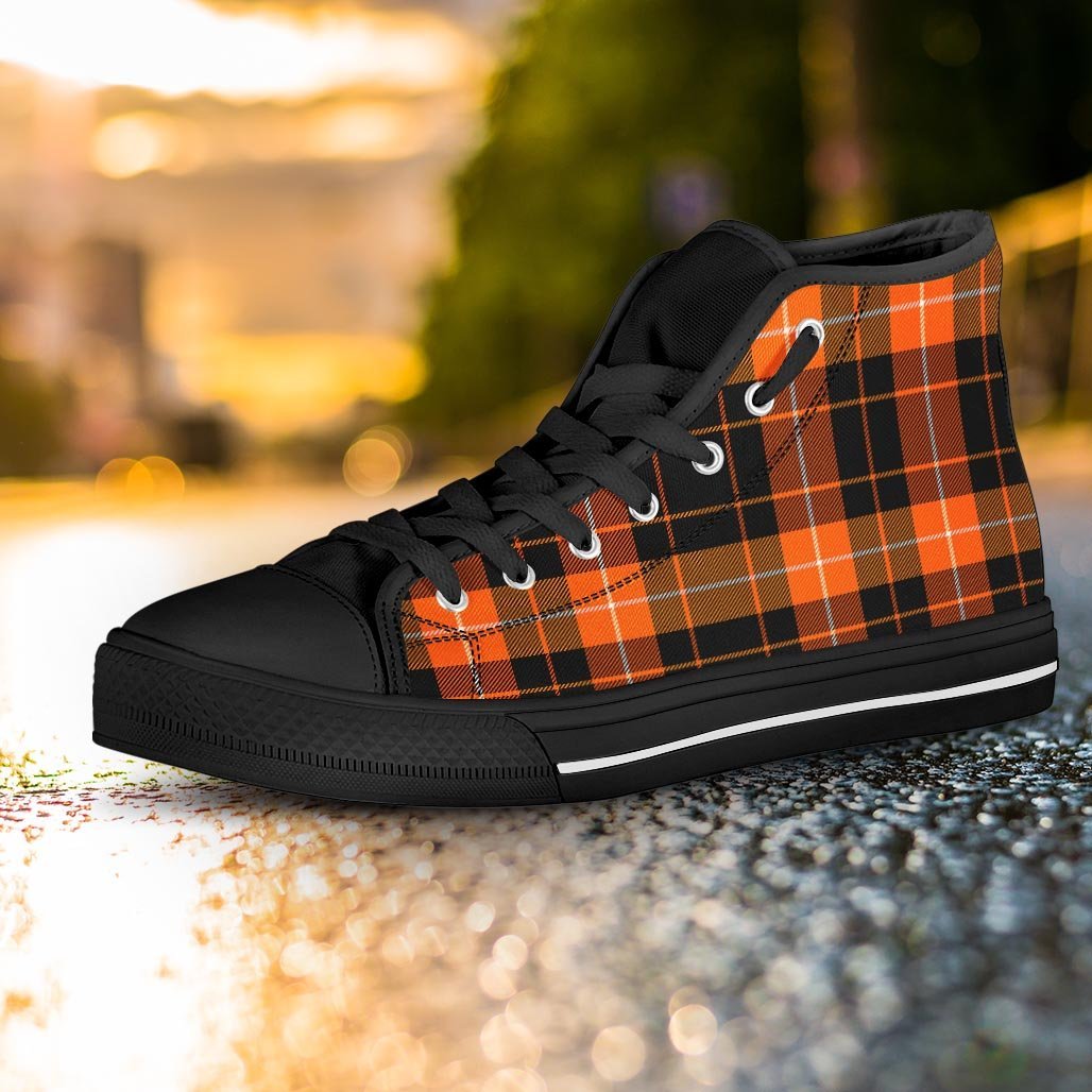 Orange Plaid Tartan Women's High Top Shoes-grizzshop