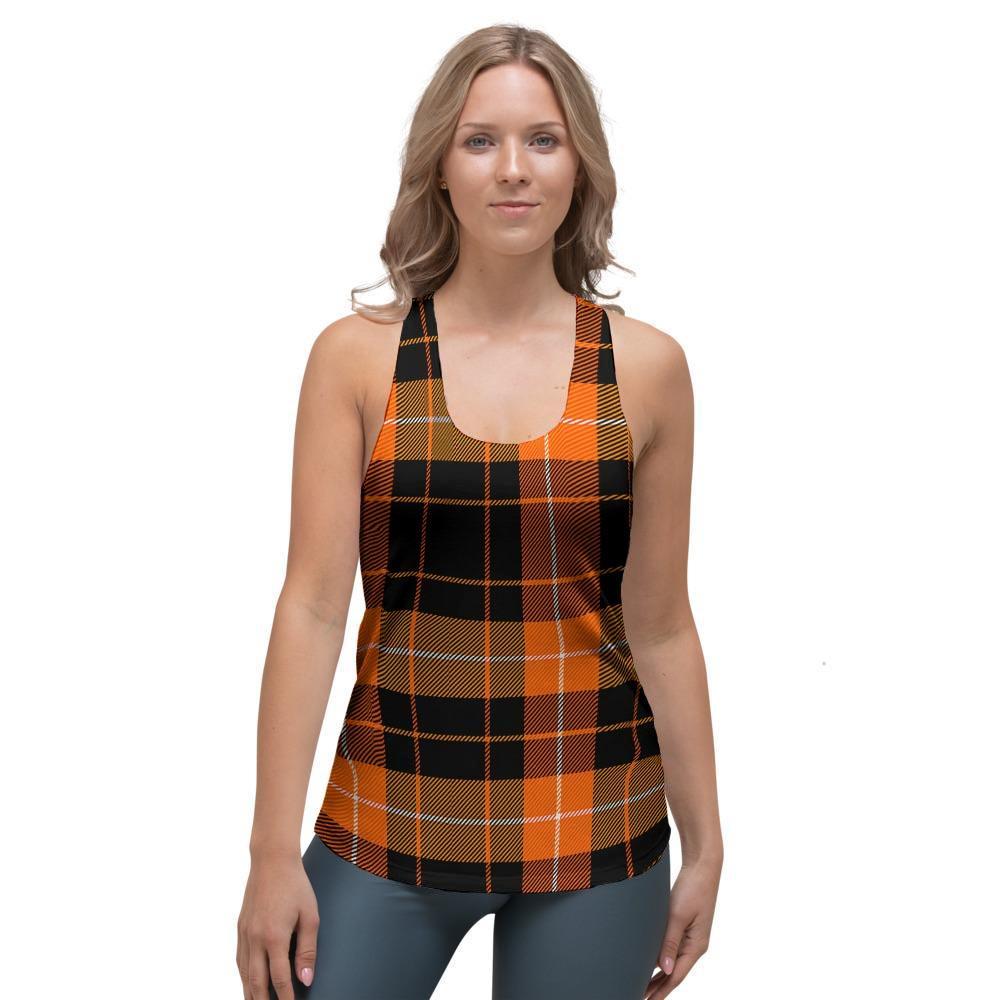 Orange Plaid Tartan Women's Racerback Tank Top-grizzshop