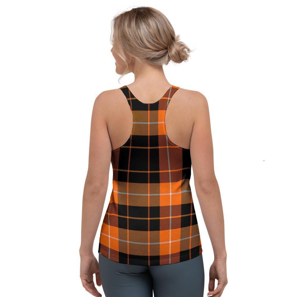 Orange Plaid Tartan Women's Racerback Tank Top-grizzshop