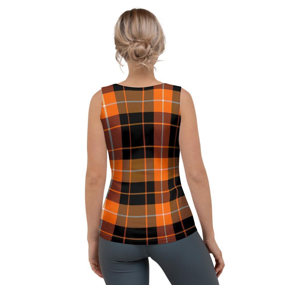 Orange Plaid Tartan Women's Tank Top-grizzshop