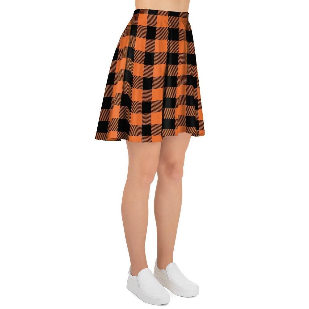 Orange Plaid Women's Skirt-grizzshop