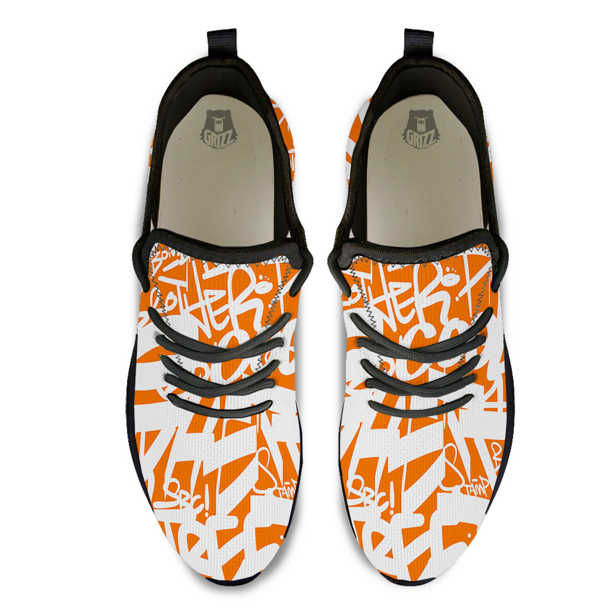 Orange Urban Graffiti Text Print Pattern Black Athletic Shoes-grizzshop