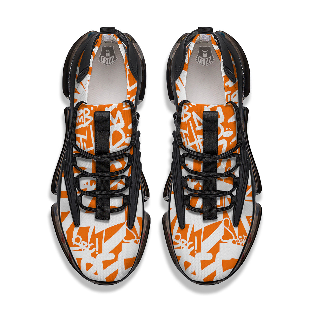 Orange Urban Graffiti Text Print Pattern Black Gym Shoes-grizzshop