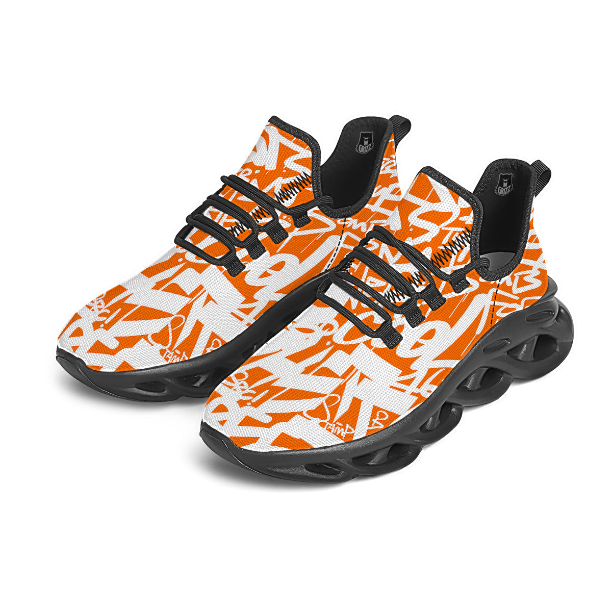 Orange Urban Graffiti Text Print Pattern Black Running Shoes-grizzshop