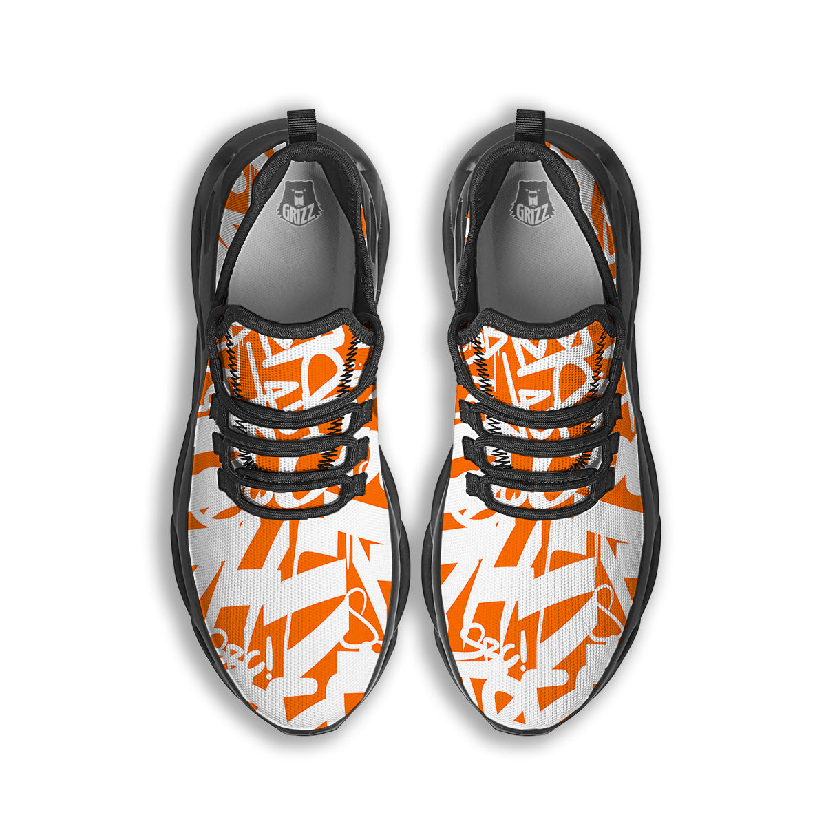 Orange Urban Graffiti Text Print Pattern Black Running Shoes-grizzshop