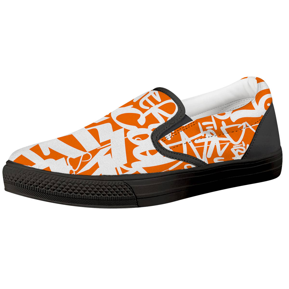 Orange Urban Graffiti Text Print Pattern Black Slip On Shoes-grizzshop
