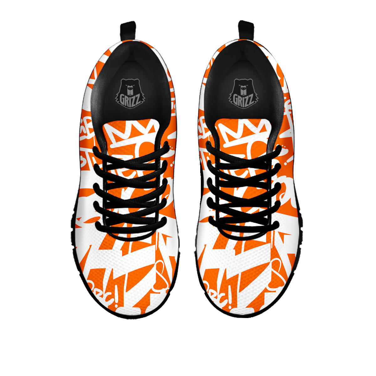 Orange Urban Graffiti Text Print Pattern Black Sneaker-grizzshop
