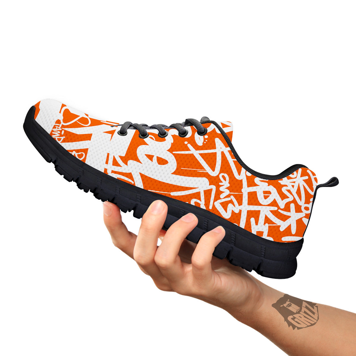 Orange Urban Graffiti Text Print Pattern Black Sneaker-grizzshop