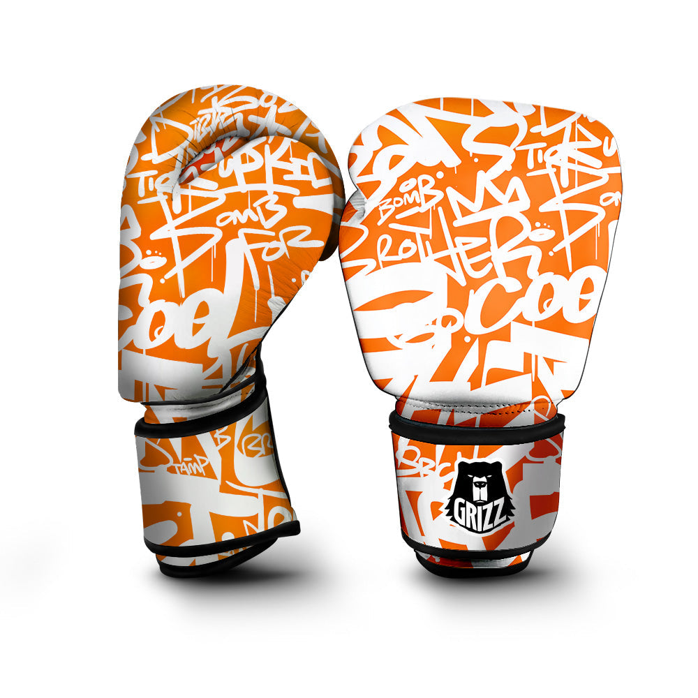 Orange Urban Graffiti Text Print Pattern Boxing Gloves-grizzshop