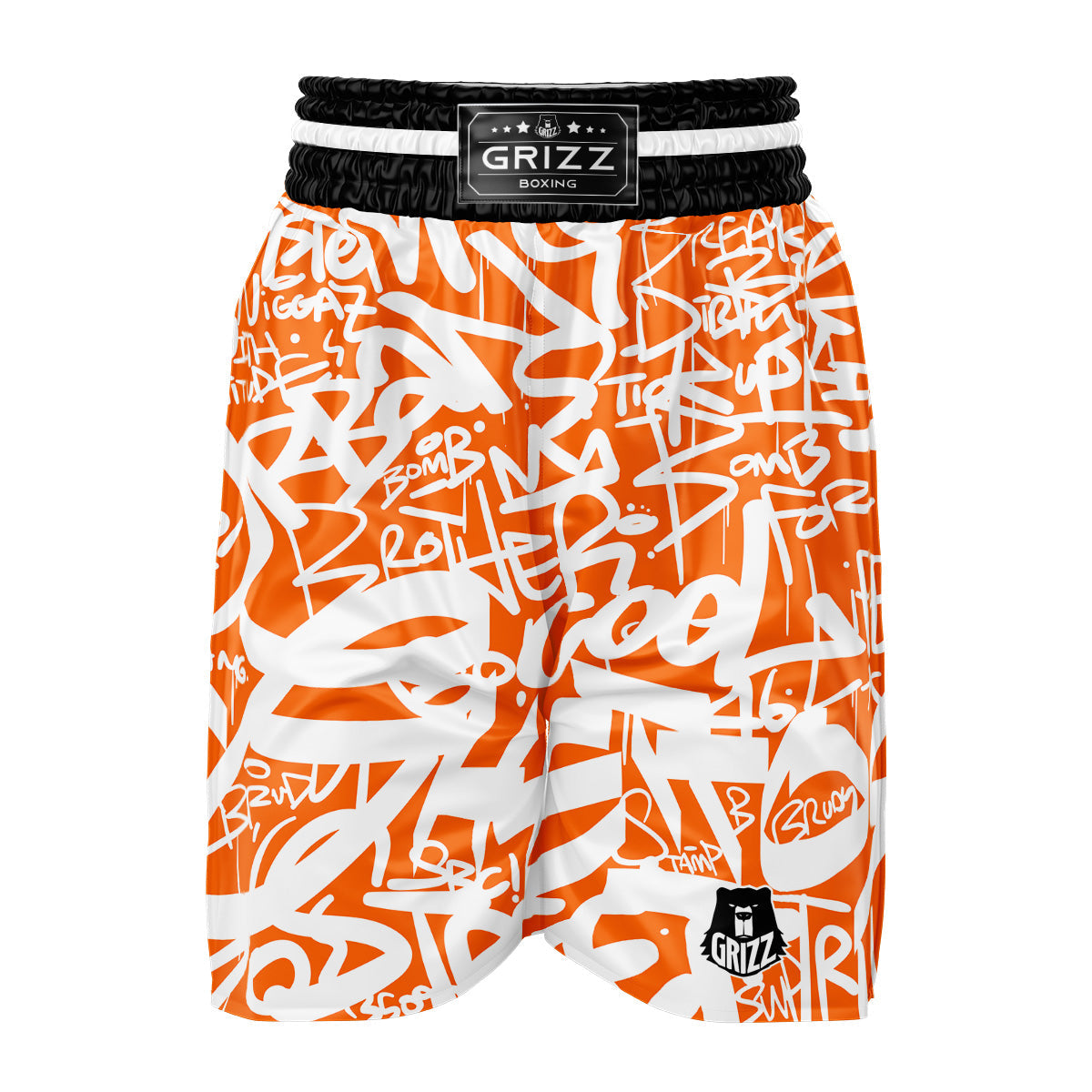 Orange Urban Graffiti Text Print Pattern Boxing Shorts-grizzshop