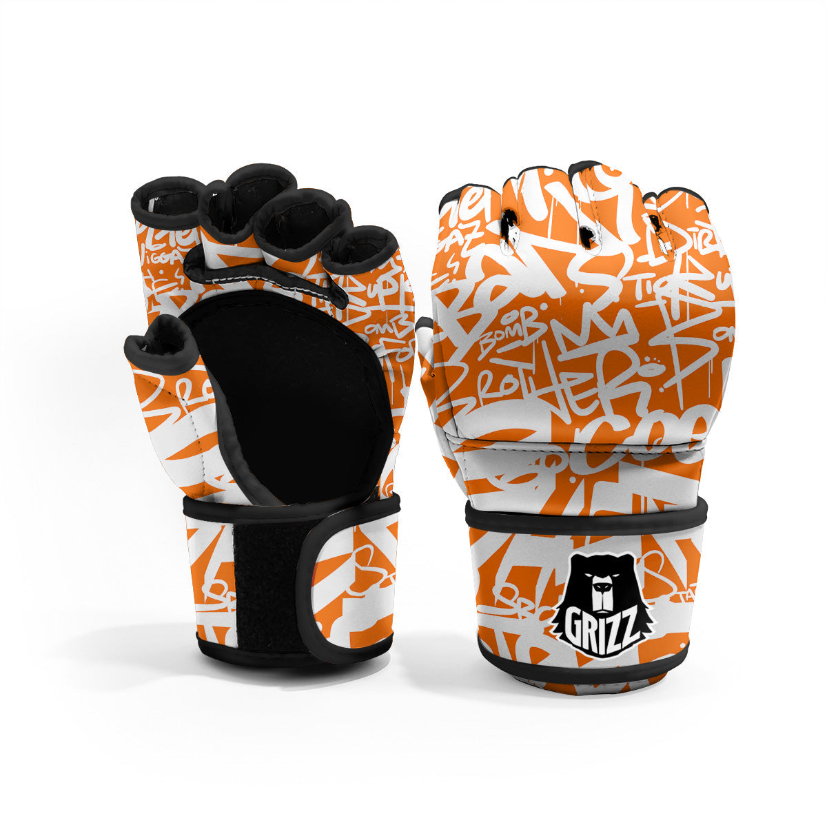 Orange Urban Graffiti Text Print Pattern MMA Gloves-grizzshop