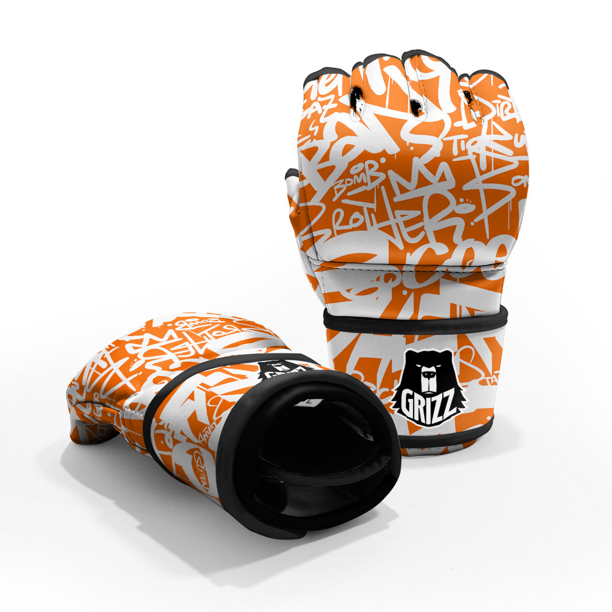 Orange Urban Graffiti Text Print Pattern MMA Gloves-grizzshop