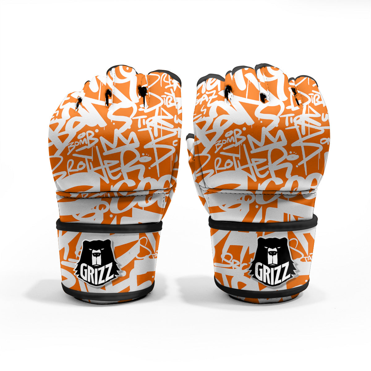 Orange Urban Graffiti Text Print Pattern MMA Gloves-grizzshop