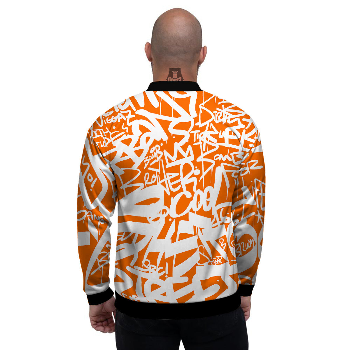 Orange Urban Graffiti Text Print Pattern Men's Bomber Jacket-grizzshop