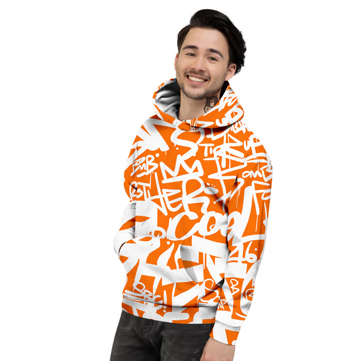 Orange Urban Graffiti Text Print Pattern Men's Hoodie-grizzshop