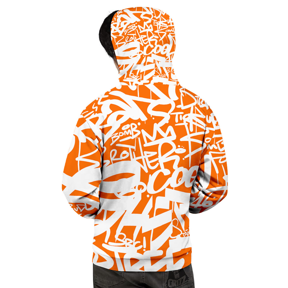 Orange Urban Graffiti Text Print Pattern Men's Hoodie-grizzshop