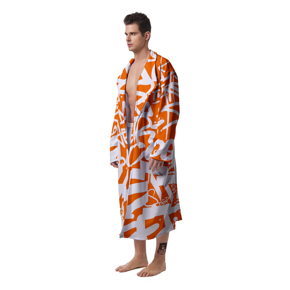 Orange Urban Graffiti Text Print Pattern Men's Robe-grizzshop