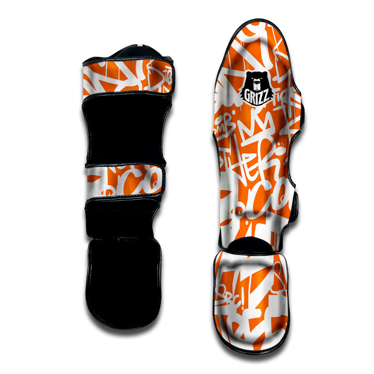 Orange Urban Graffiti Text Print Pattern Muay Thai Shin Guards-grizzshop