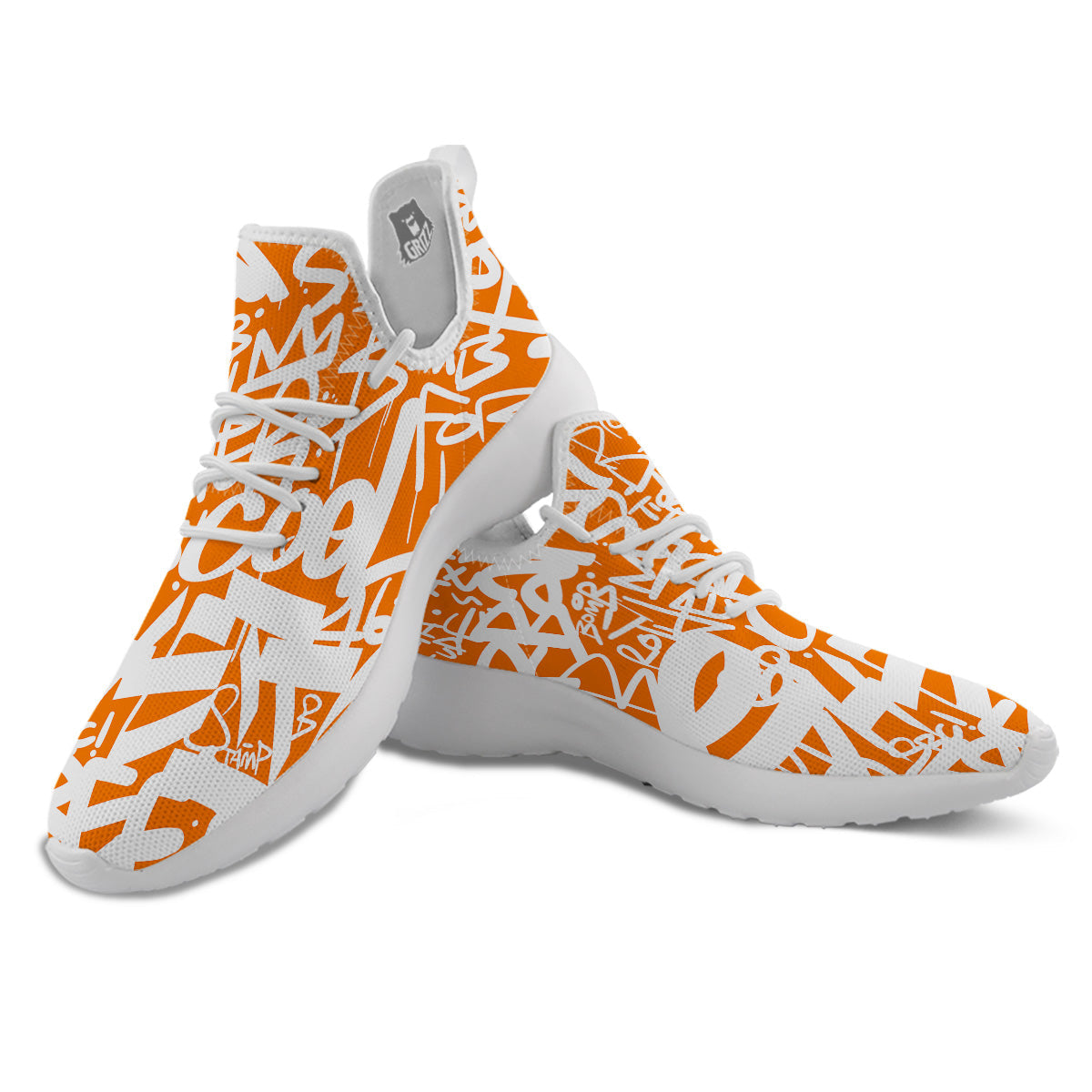 Orange Urban Graffiti Text Print Pattern White Athletic Shoes-grizzshop