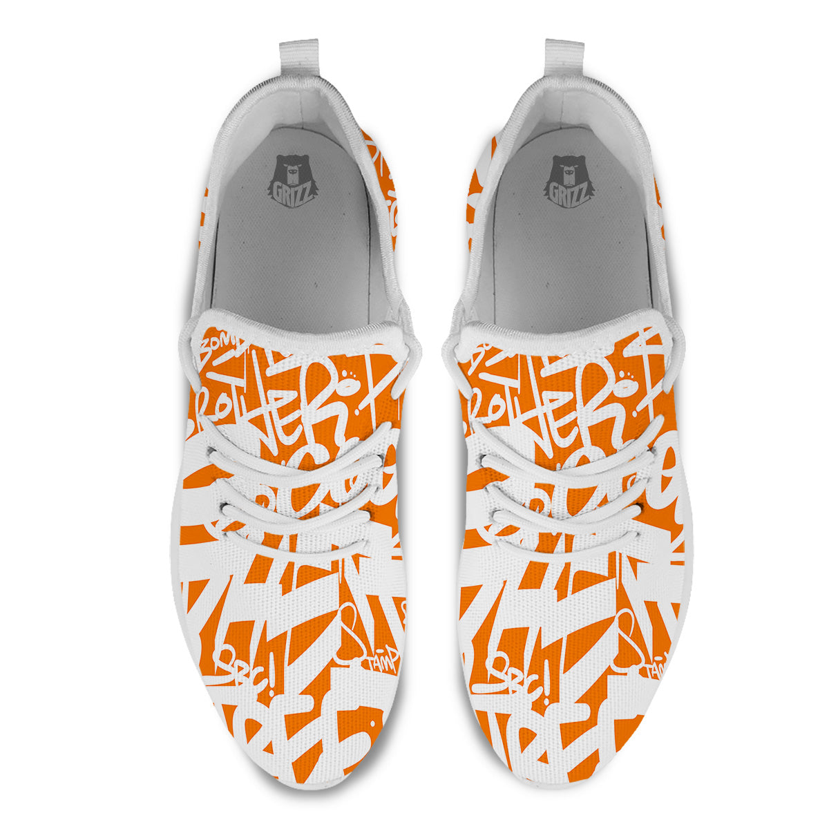 Orange Urban Graffiti Text Print Pattern White Athletic Shoes-grizzshop
