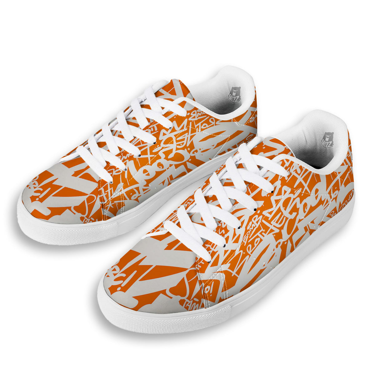 Orange Urban Graffiti Text Print Pattern White Low Top Sneakers-grizzshop