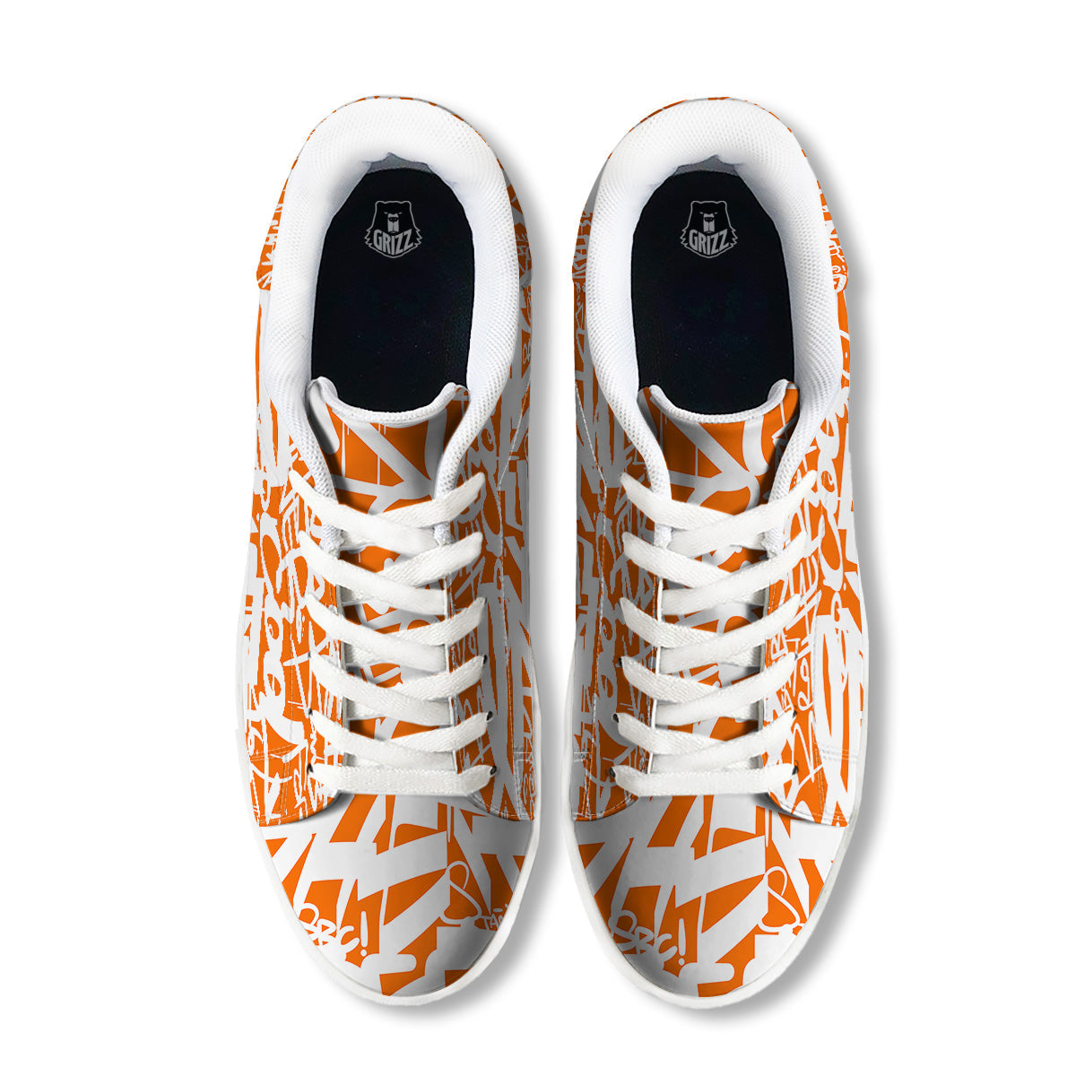 Orange Urban Graffiti Text Print Pattern White Low Top Sneakers-grizzshop