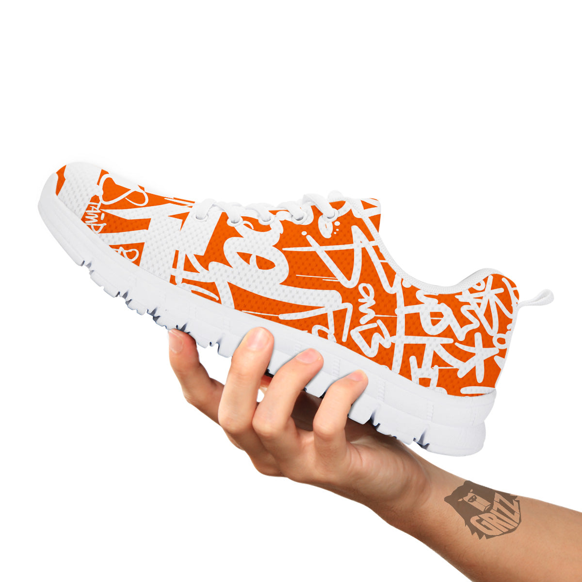 Orange Urban Graffiti Text Print Pattern White Sneaker-grizzshop