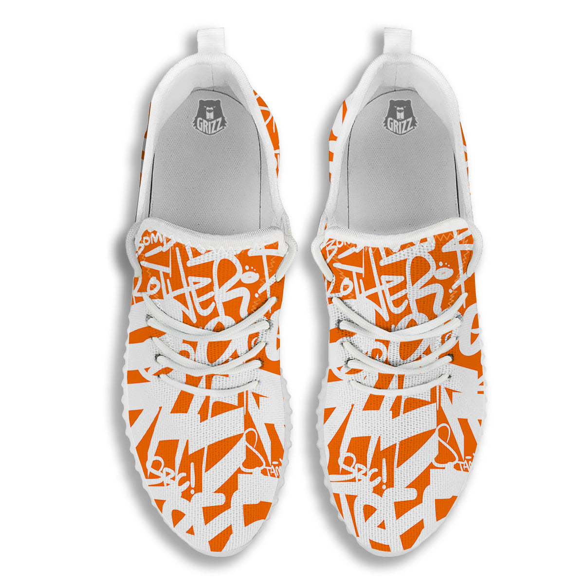 Orange Urban Graffiti Text Print Pattern White Walking Shoes-grizzshop