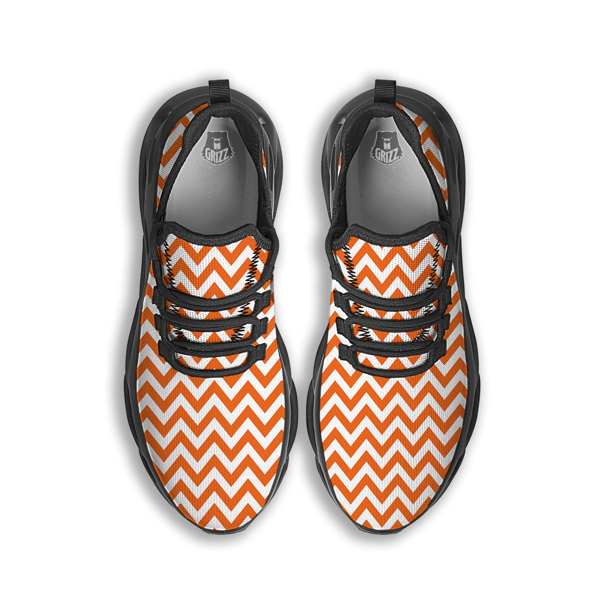 Orange Zigzag Print Pattern Black Running Shoes-grizzshop