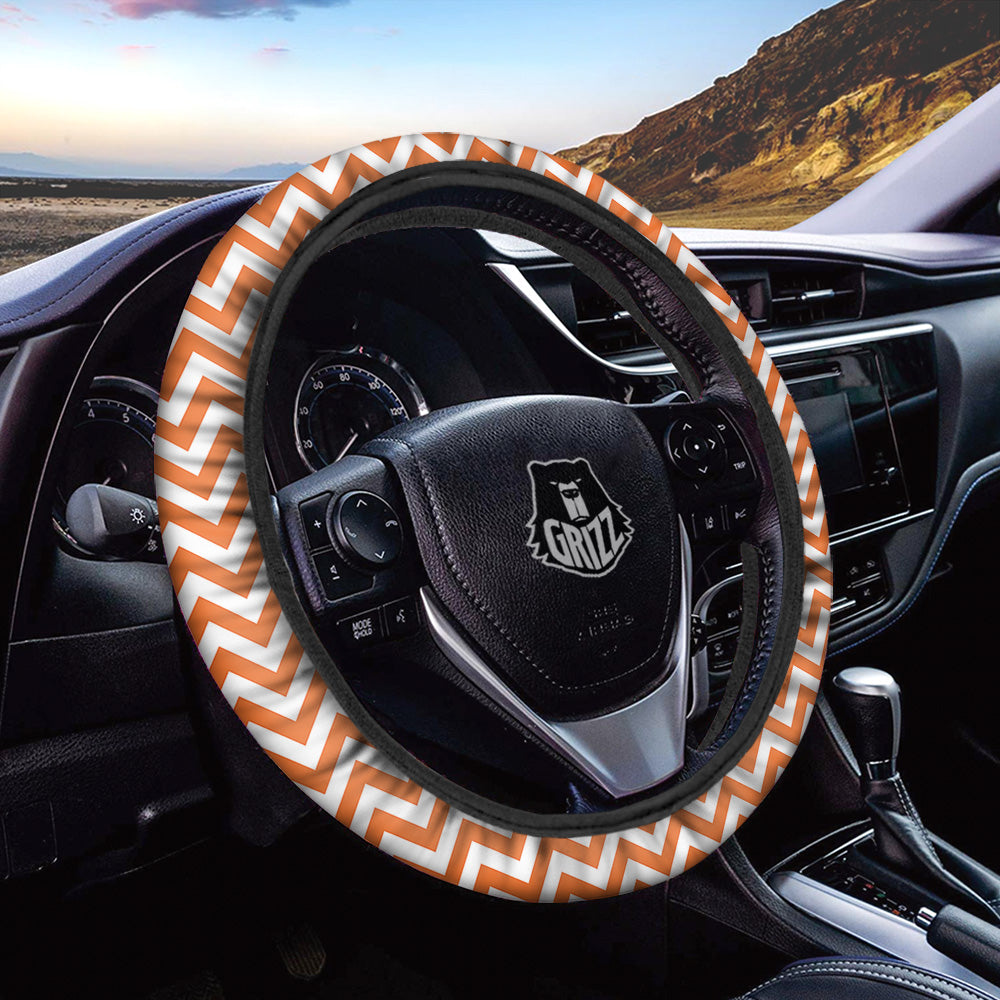 Orange Zigzag Print Pattern Car Steering Wheel Cover-grizzshop