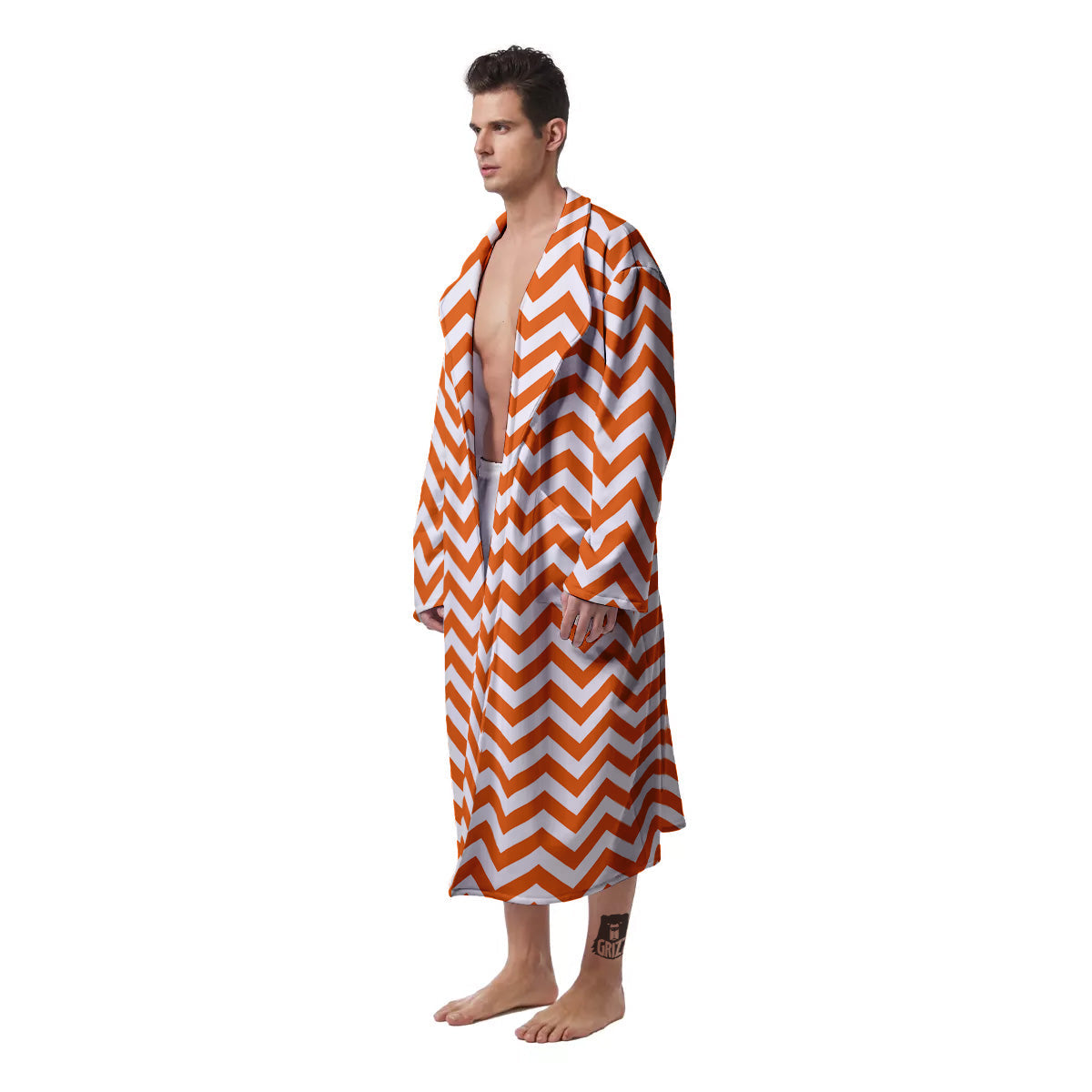 Orange Zigzag Print Pattern Men's Robe-grizzshop